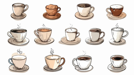 Coffee cup icon elements illustration Hand drawn style 