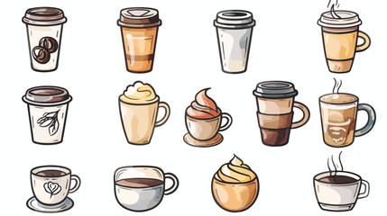 Coffee cup icon elements illustration Hand drawn style 