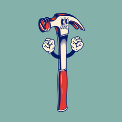 Retro character design of hammer tool