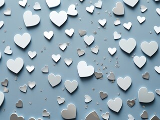 silver hearts pattern scattered across the surface, creating an adorable and festive background for Valentine's Day