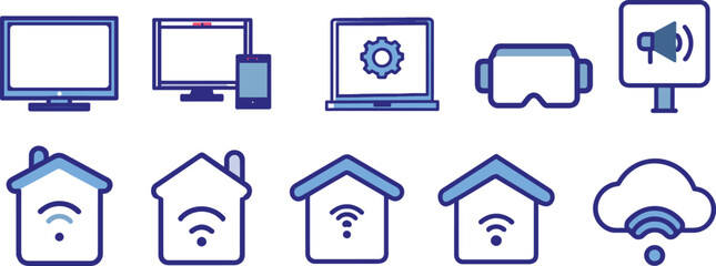 Set of flat smart house, technology icon, vector illustration.