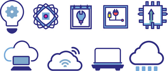 Set of flat internet and wifi, technology icon, vector illustration.