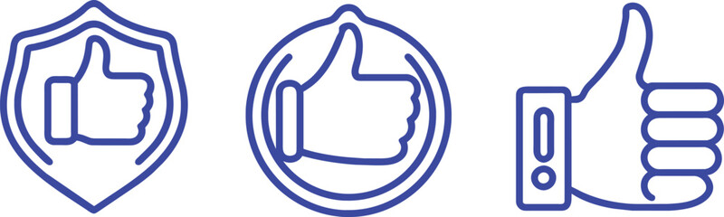 Set of flat positive symbol, thumbs up icon, vector illustration.