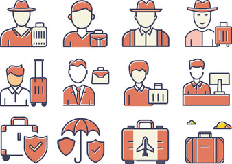 Set of flat travel, travel insurance icon, vector illustration.