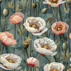 Blossoming Garden: Seamless Floral Pattern with Poppy Flowers