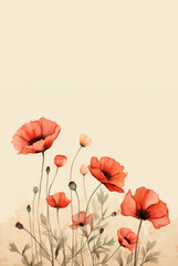  Red poppies to remember the fallen and the valiant effort of war. POPPIES ANZAC. vertical frame