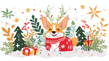 Cozy Christmas greeting card. Vector cartoon illustration