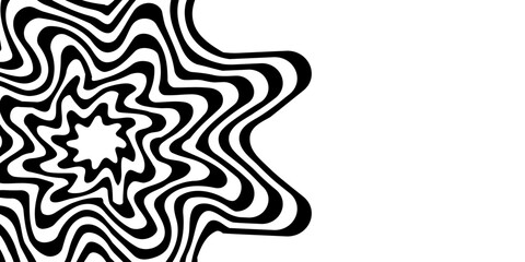 Black on white geometric Flower Shape Alternating Petals Radial Radiating Circular Lotus Shape