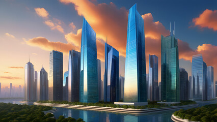 Urban skyline, commercial centers and financial districts in the city, background of high-rise...