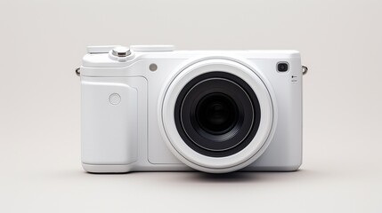 A pristine white digital camera, capturing moments with precision and clarity against a clean white background. - obrazy, fototapety, plakaty