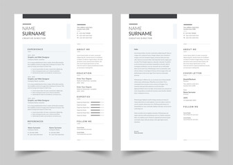 Fototapeta premium Minimalist Resume Layout, Resume and Cover Letter, a4 resume