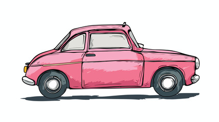 Cute colorful retro pink car icon elements illustration