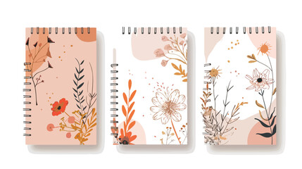 Fototapeta na wymiar Cute Floral Notebooks notepads memo pads planners org