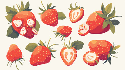 Fresh plump strawberry drawing. Vector. 2d flat car - obrazy, fototapety, plakaty