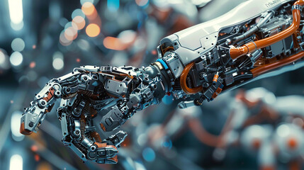 A futuristic robot arm assembling intricate parts.