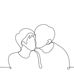 man kisses a man on the cheek - one line art vector. concept chaste kiss, congratulations from a man, gay couple
