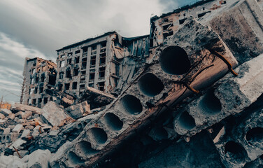 destroyed and burned houses in the city Russia Ukraine war