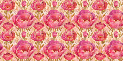 vintage rose background, rose seamless pattern with vintage damask elements, featuring leaves and plants, perfect for wallpaper, fabric, or textile design, watercolor rose art deco pattern