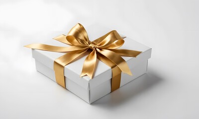 Obraz premium Gift box with gold ribbon on white background
