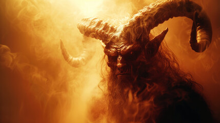 Scary devil engulfed in flames - obrazy, fototapety, plakaty