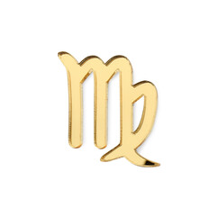 Zodiac sign. Golden Virgo symbol isolated on white, top view