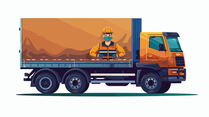 Cargo truck with a face masked driver isolated. Vector