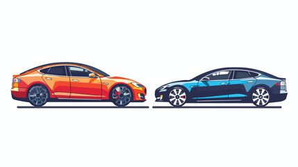 Cars side view and front view. Vector flat style illustration