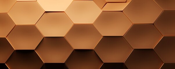 Tan background with hexagon pattern, 3D rendering illustration. Abstract tan wallpaper design for banner, poster or cover with copy space for photo text