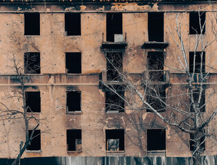 destroyed and burned houses in the city Russia Ukraine war