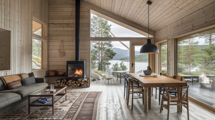Scandinavian cabins with natural materials  AI generated illustration