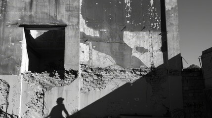 Shadows cast by a bombed-out building  AI generated illustration