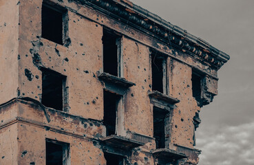 destroyed and burned houses in the city Russia Ukraine war