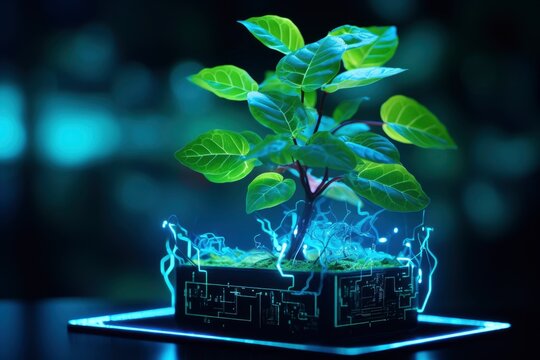 creation of virtual plants, futuristic agriculture concept. generative ai