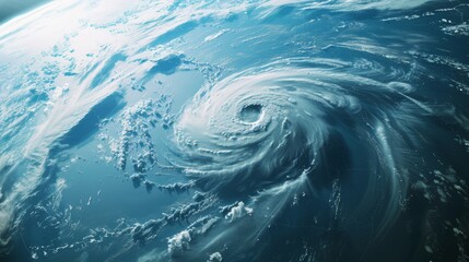 Hurricane Florence looms over the Atlantic Ocean in this satellite view, resembling a super typhoon with its distinctive eye at the center. This atmospheric cyclone is captured from outer space, with  - obrazy, fototapety, plakaty