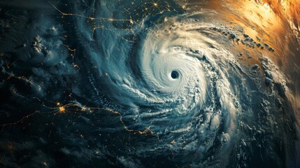 Hurricane Florence looms over the Atlantic Ocean in this satellite view, resembling a super typhoon with its distinctive eye at the center. This atmospheric cyclone is captured from outer space, with 