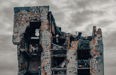 destroyed and burned houses in the city Russia Ukraine war