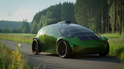 The efficiency of solar panels on a green energy car  AI generated illustration