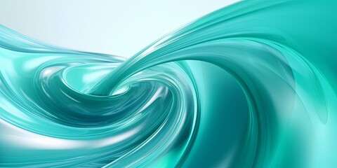 Teal abstract background with spiral. Background of futuristic swirls in the style of holographic. Shiny, glossy 3D rendering. Hologram with copy space