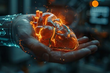 Speculate on how the human heartbeat might evolve in the future as we become more technologically integrated - obrazy, fototapety, plakaty