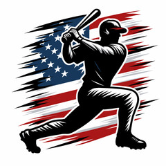 Obraz premium Baseball Sport Player, 4th of July patriotic American flag, Cartoon Clipart Vector illustration, Independence day themed Mascot Logo Character Design, presidential election