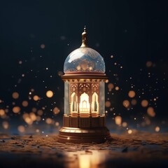 Fototapeta premium Eid mubarak and ramadan kareem greetings with islamic lantern and mosque. Eid al fitr background