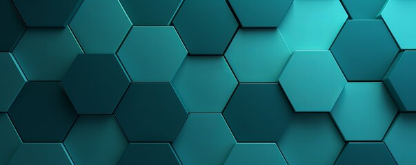 Teal background with hexagon pattern, 3D rendering illustration. Abstract teal wallpaper design for banner, poster or cover with copy space