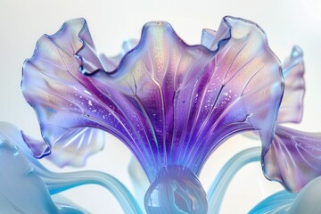 Close up of a mesmerizing glass flower with stunning blue and purple petals on top of it, isolated on white background - Powered by Adobe