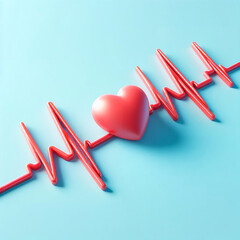 red heart with heartbeat on blue, health care, pulse
