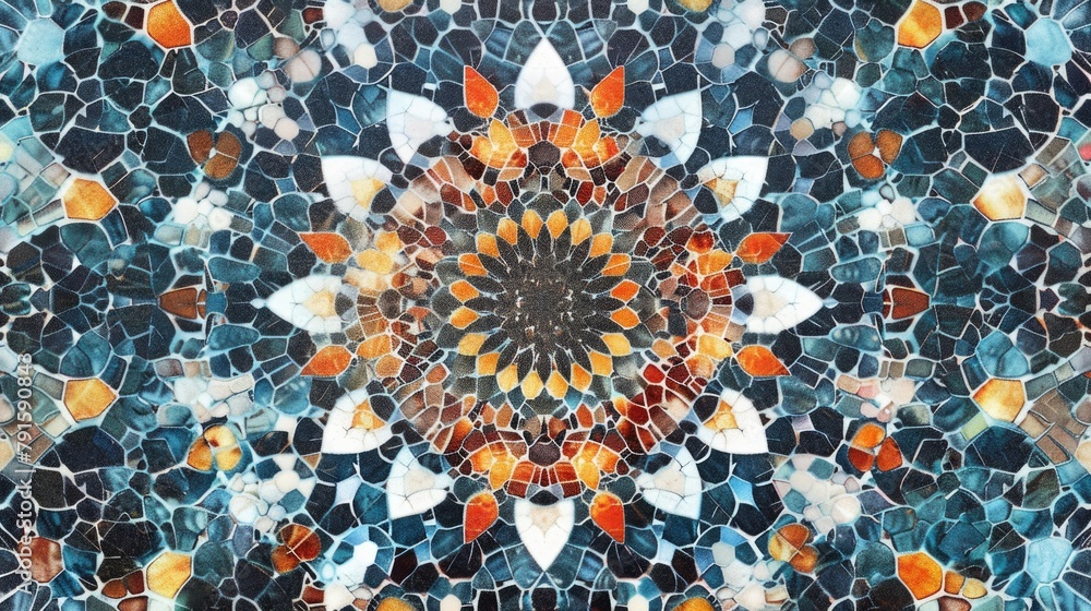 Poster abstract kaleidoscope background with a lovely seamless pattern and vibrant mosaic texture