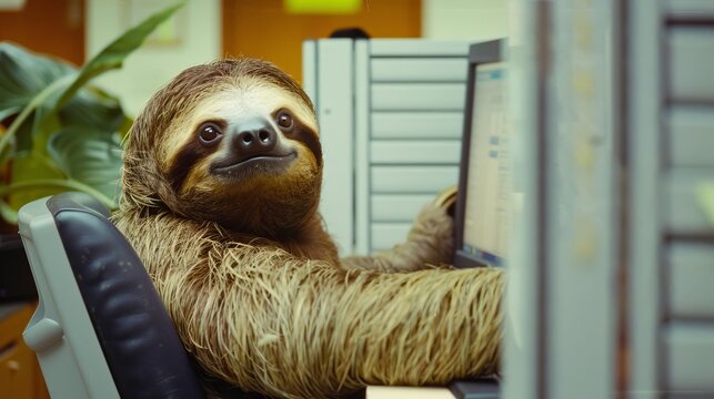 Tranquil Sloth in Office Setting