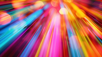 Speedy motion blur creating flashy pattern of colorful straight lines, laser beams for web banner and wallpaper