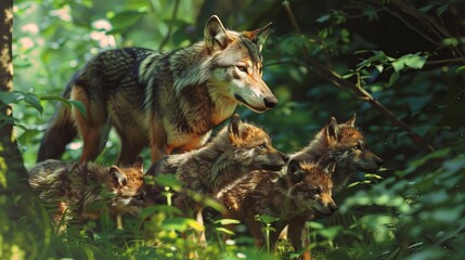 Fototapeta premium Wolf Family Denning in Harz Mountains
