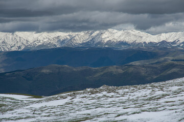 Panoramic view of Monti della Laga covered by snow in Abruzzo region, Italy