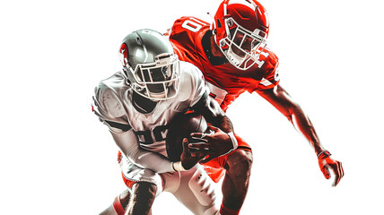Obraz premium American football players in action isolated on transparent background.